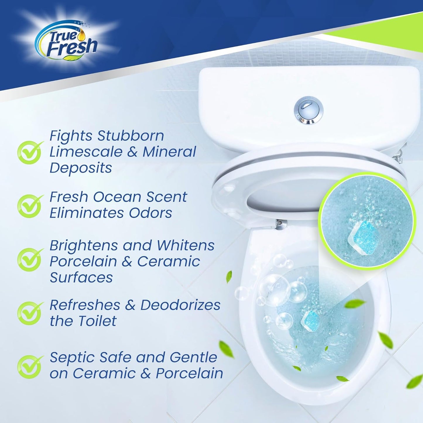 True Fresh Toilet Bowl Cleaner Tablets 26 Pack – Deodorizer & Septic Safe – Deep Cleaning, Odor