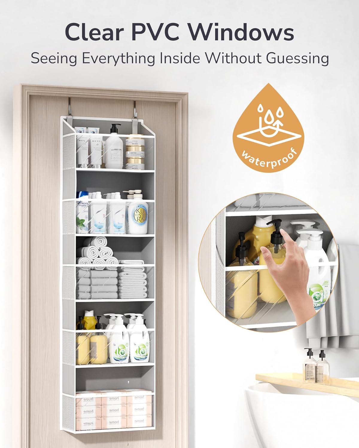 ULG 1-Pack Over Door Organizer with 5 Large Pockets 10 Mesh Side Pockets, 44 lbs Weight Capacity