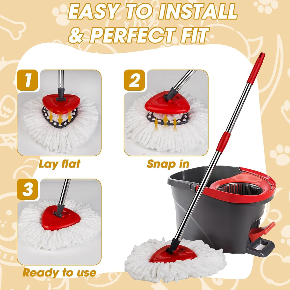 3 Pack Spin Mop Replacement Heads,100% Microfiber Spin Mop Refills for O-Ceda Mop Replace Head