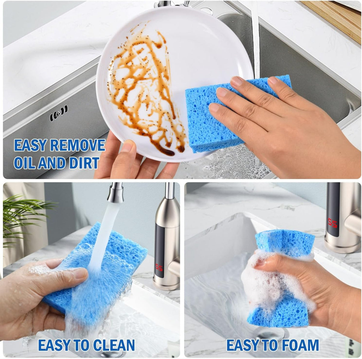 YoleShy Sponges Kitchen 10 Pack Natural Compressed Cellulose Sponges for Dishes Non Scratch for