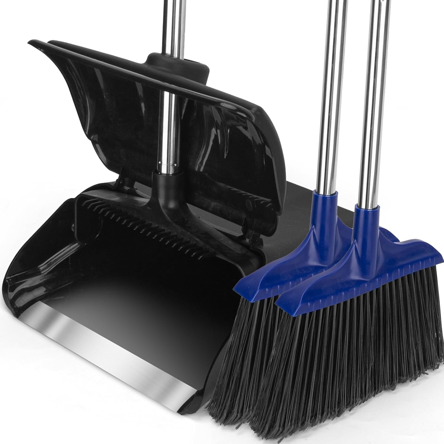 Kefanta Outdoor Heavy Duty 2 Brooms and Dustpan Set with Aluminum Flat Lip for Courtyard Garage