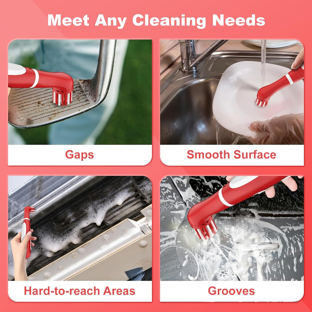 Rechargeable Electric Cleaning Brush with 4 in 1 Multiple Brush Heads and USB Cable, Indoor