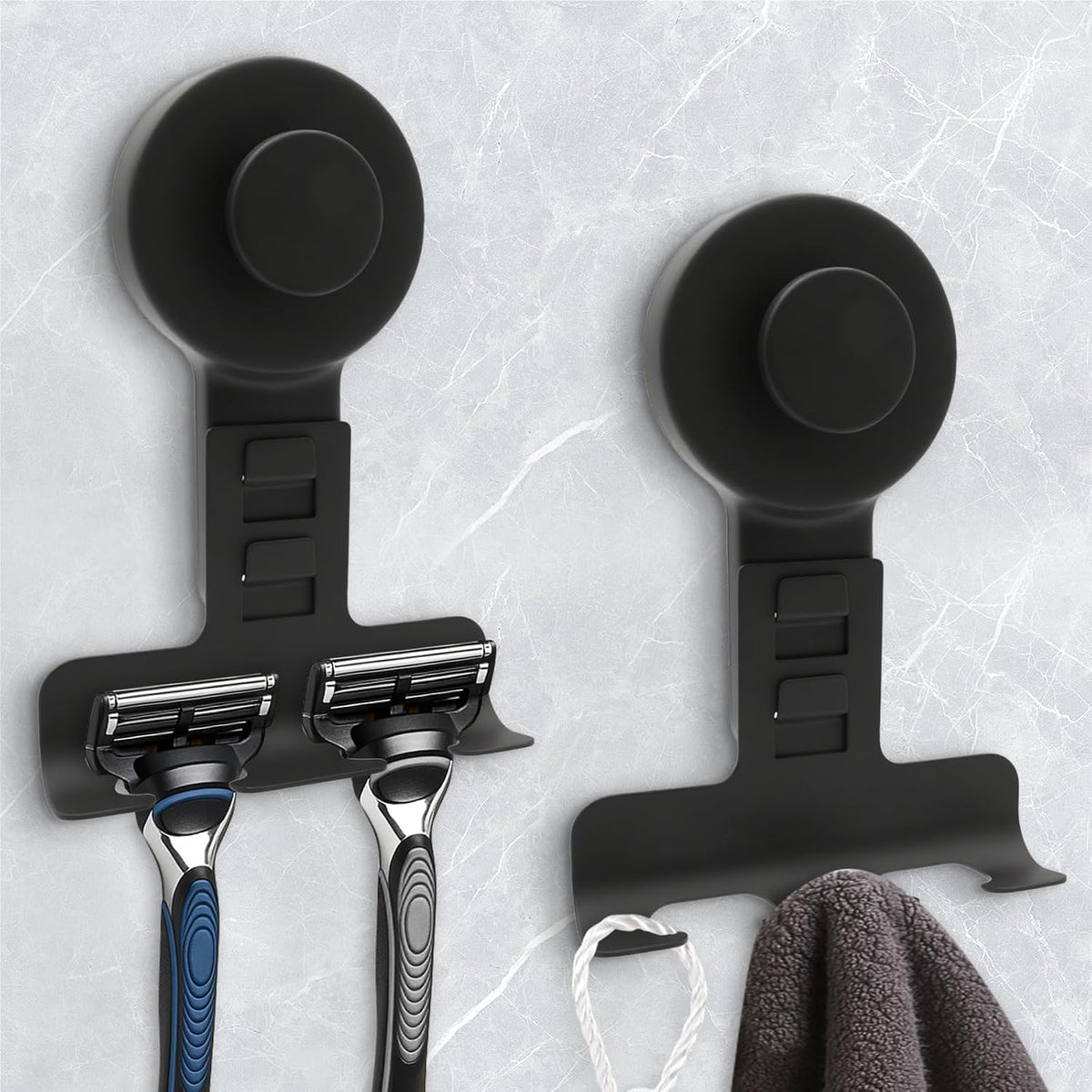 WingWider Suction Cup Razor Holder for Shower Wall 2 Pack, Shaver Holder(Black), 15lbs