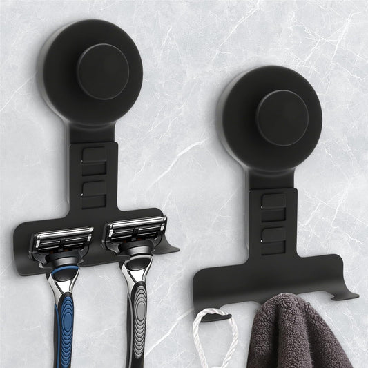 WingWider Suction Cup Razor Holder for Shower Wall 2 Pack, Shaver Holder(Black), 15lbs