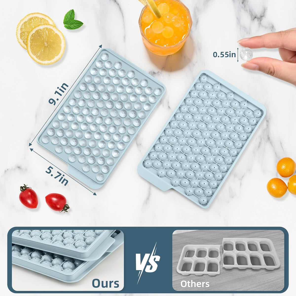 WIBIMEN Mini Ice Cube Trays, Small Tiny Round Pebble Crushed Nugget Ice Trays for Freezer with Lid