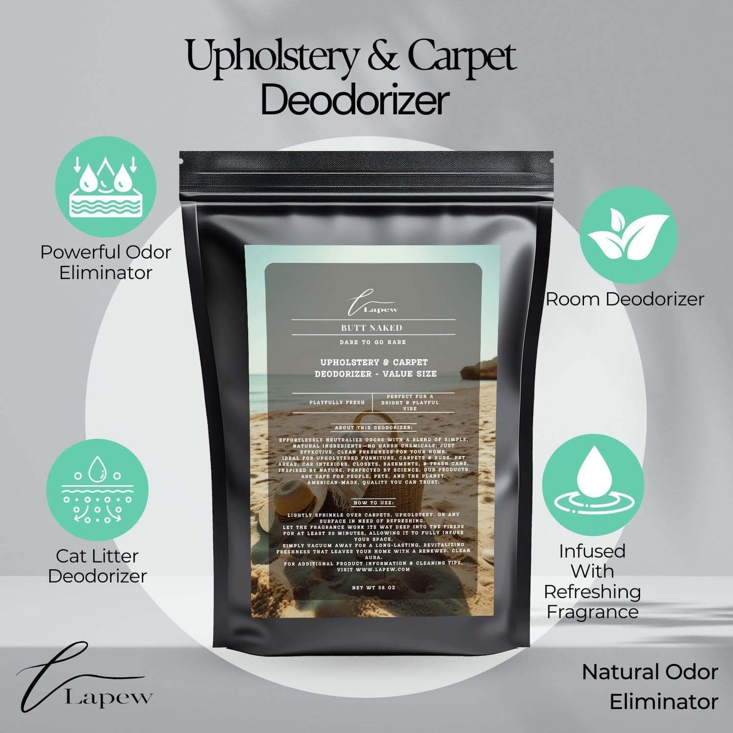 Butt Naked Carpet Freshener Powder Refill 36 oz | Powerful Odor Eliminator for Home | Upholstery