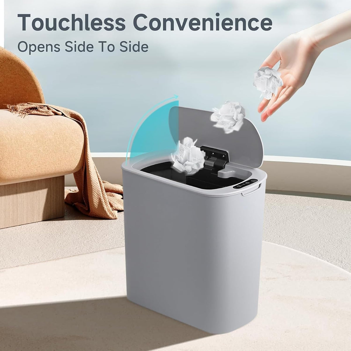Automatic Motion Sensor Bathroom Trash Can with Lid, 2.6 Gallon Touchless Trash Bin, Smart Garbage