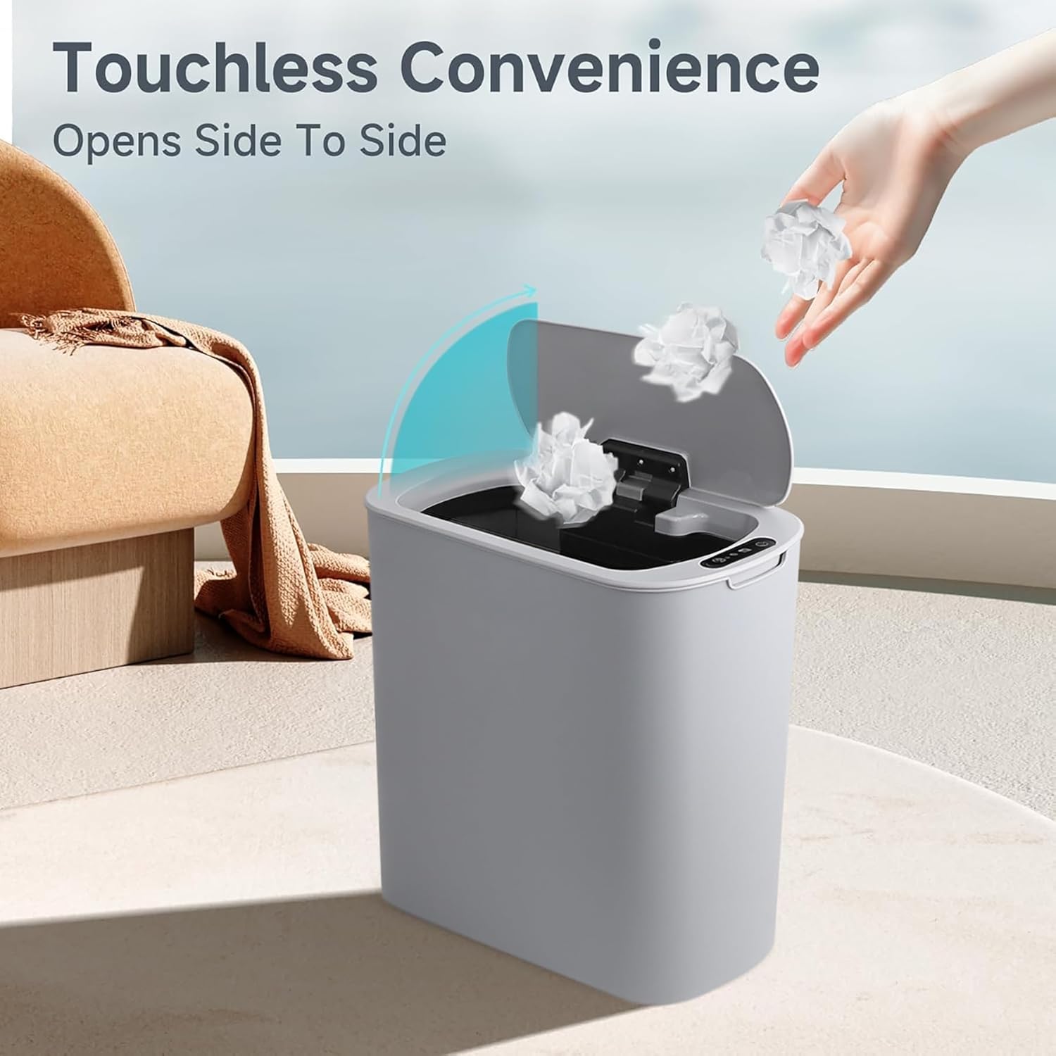 Automatic Motion Sensor Bathroom Trash Can with Lid, 2.6 Gallon Touchless Trash Bin, Smart Garbage