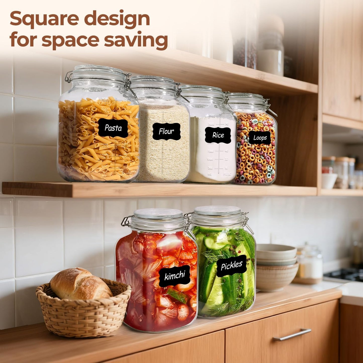 ComSaf Large Glass Storage Containers with Lids, 1.1 Gallon Glass Jar with airtight Lid for Rice
