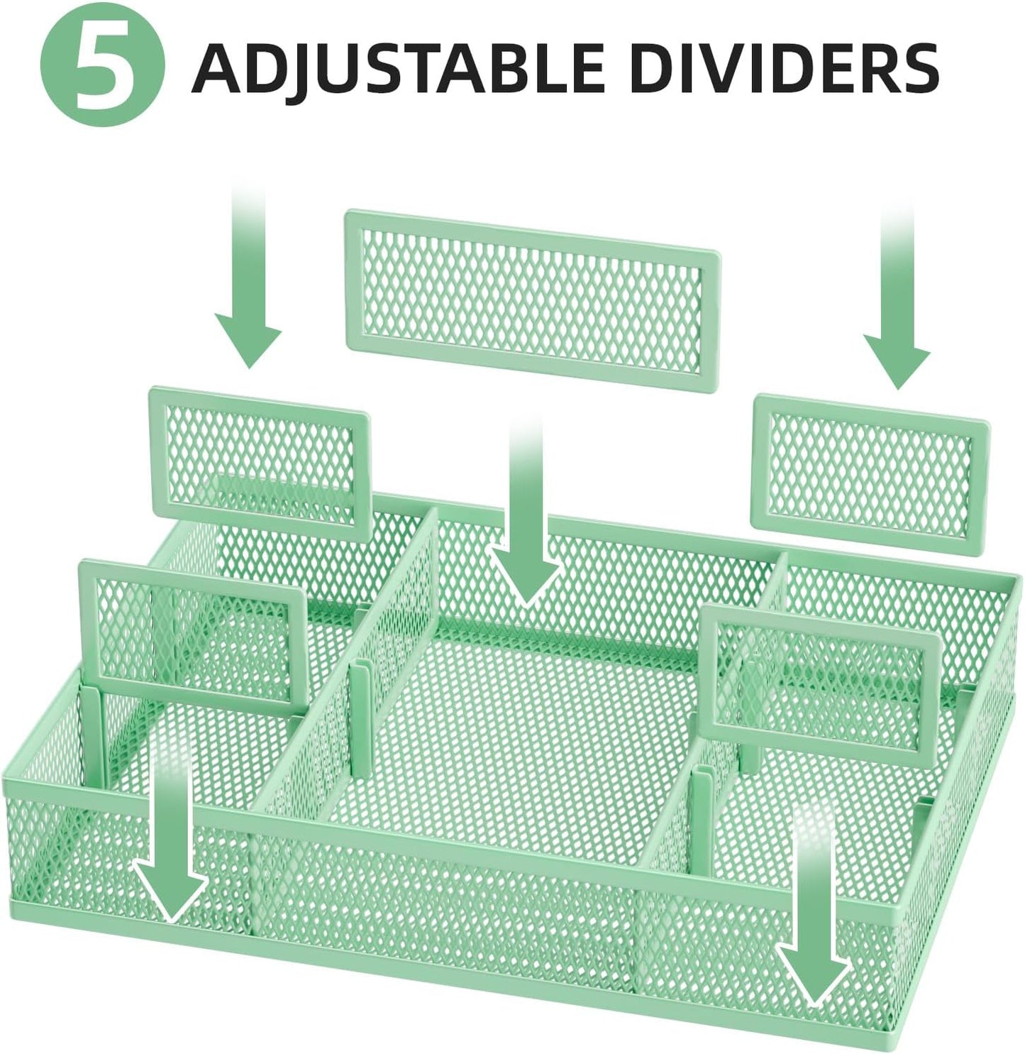 Marbrasse 2 Pack Desk Drawer Organizer, Mesh Drawer Organizer Tray with 8 Adjustable Compartments