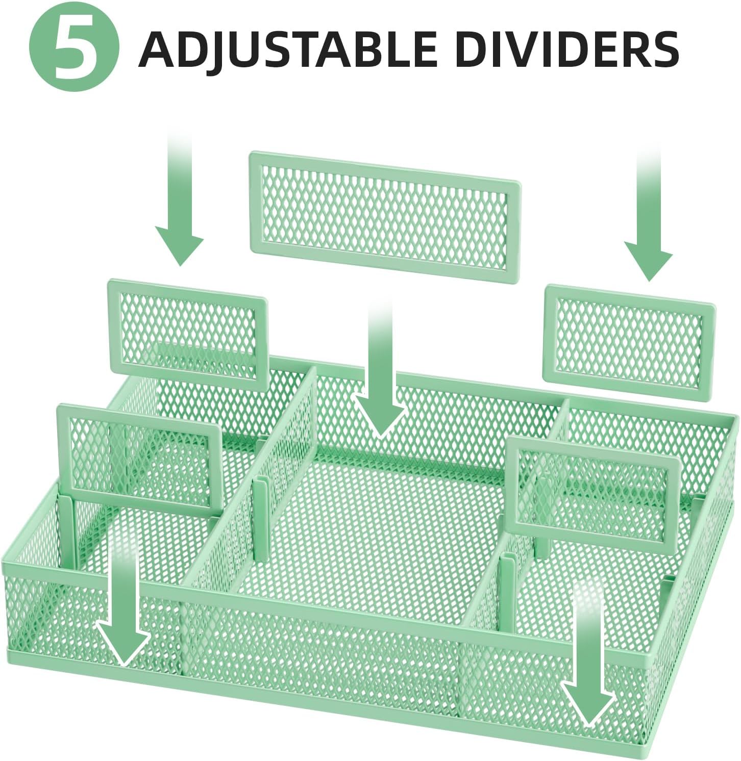 Marbrasse 2 Pack Desk Drawer Organizer, Mesh Drawer Organizer Tray with 8 Adjustable Compartments