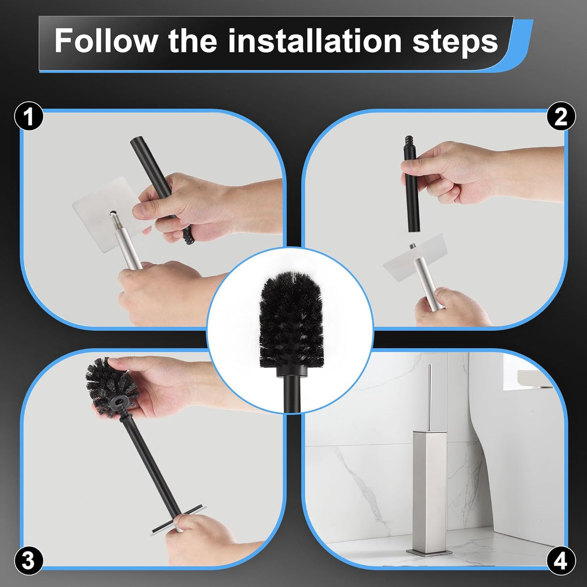 BVL Toilet Brush and Holder Set Brushed Nickel Stainless Steel 304 Square Freestanding Toilet Brush