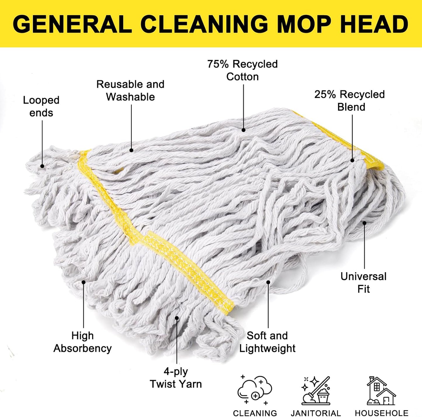 KeFanta 3 Pack Heavy Duty Commercial Mop Head Replacement,Looped End String Cotton Mop