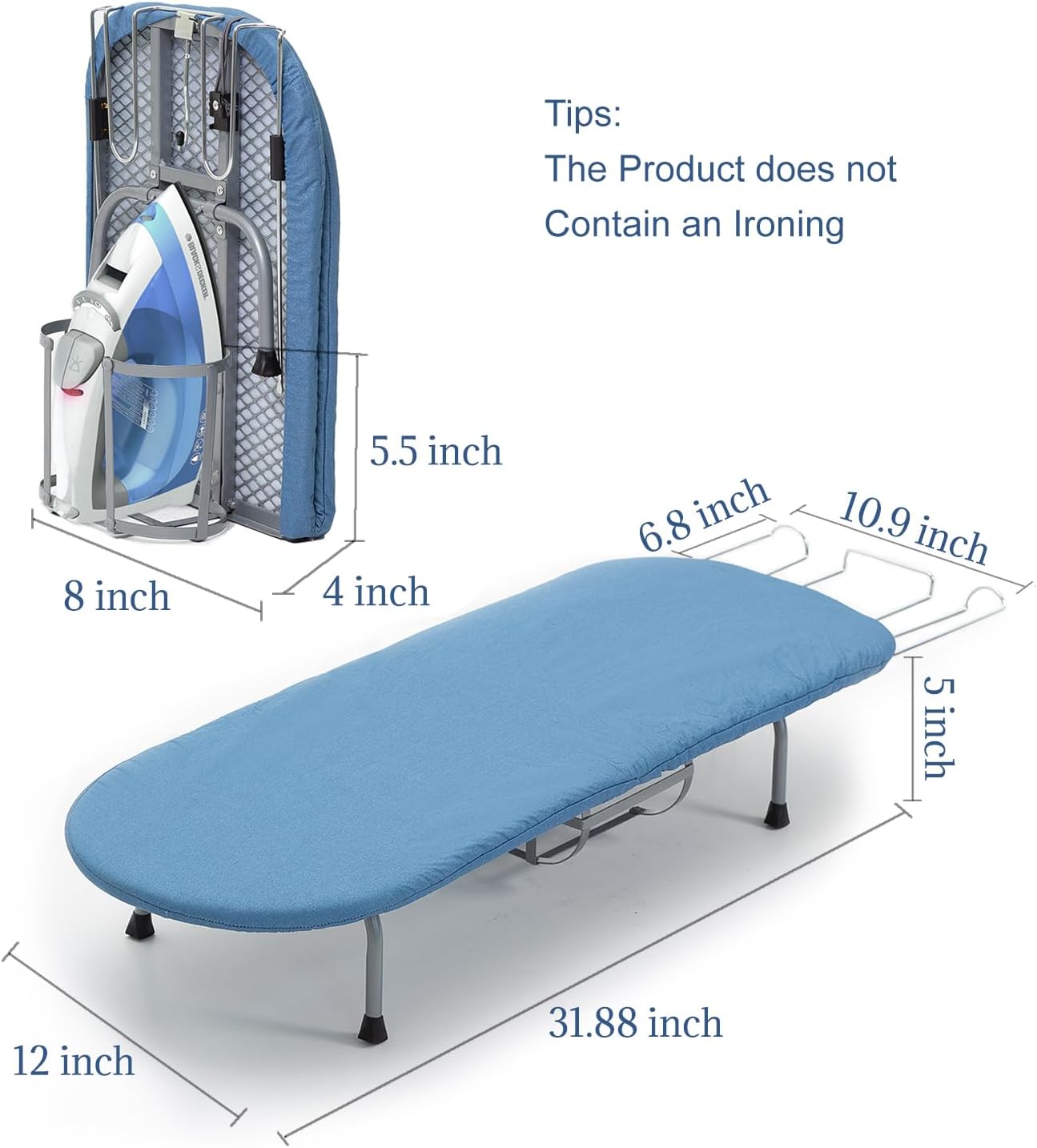Metal Foldable Iron Board with Iron Holder, RAINHOL Small Ironing Board Tabletop with Heat