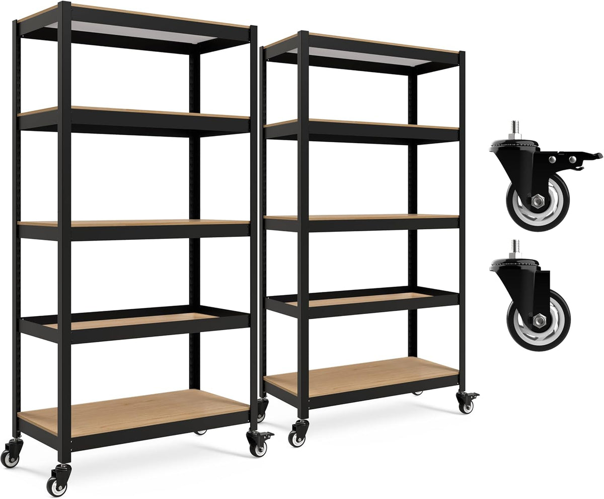 HOMEDANT House 5-Tier Metal Rolling Cart Shelf Rack Casters Heavy Duty Laminated Wheel Shelving