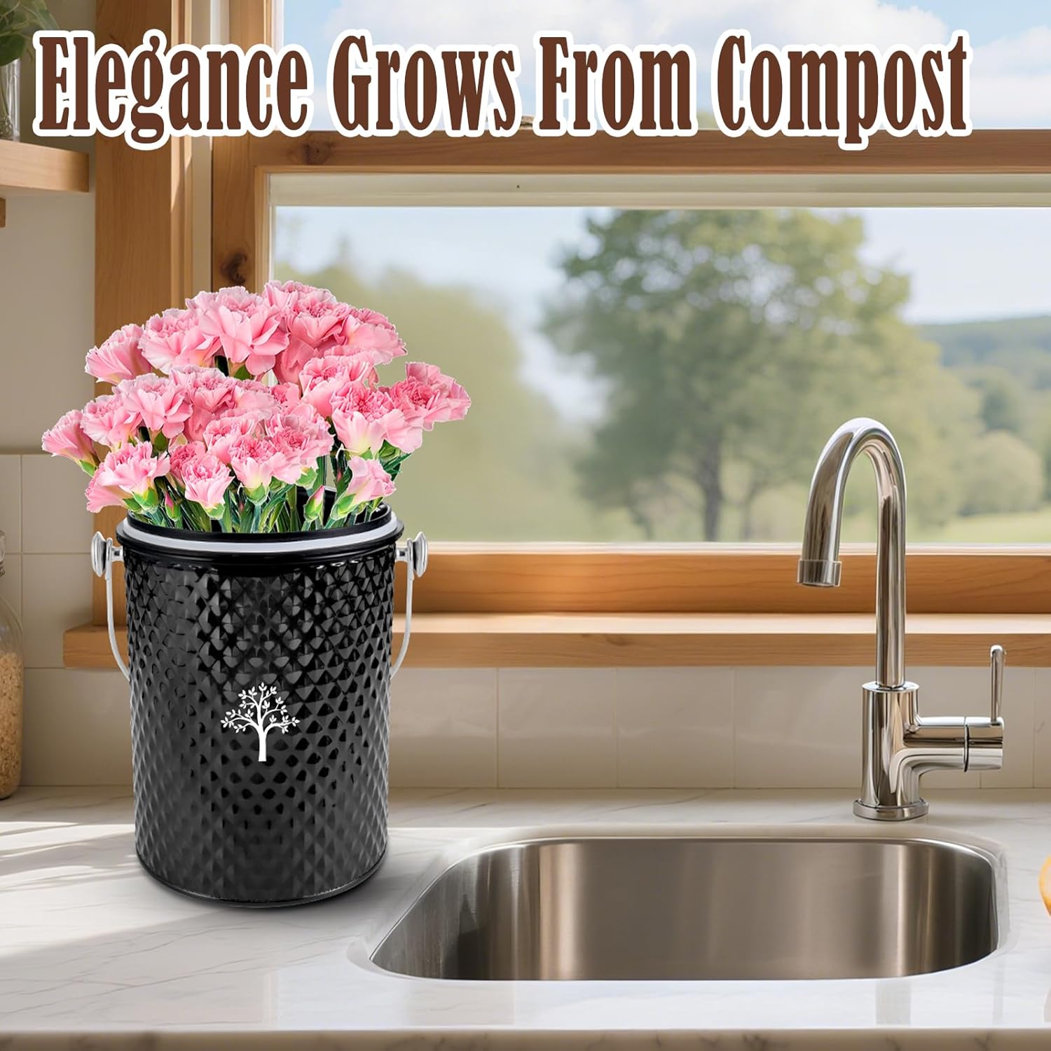 AOSION Countertop Compost Bin Kitchen，Odorless Indoor Compost Bin with Lid and Compost Bags,Compost