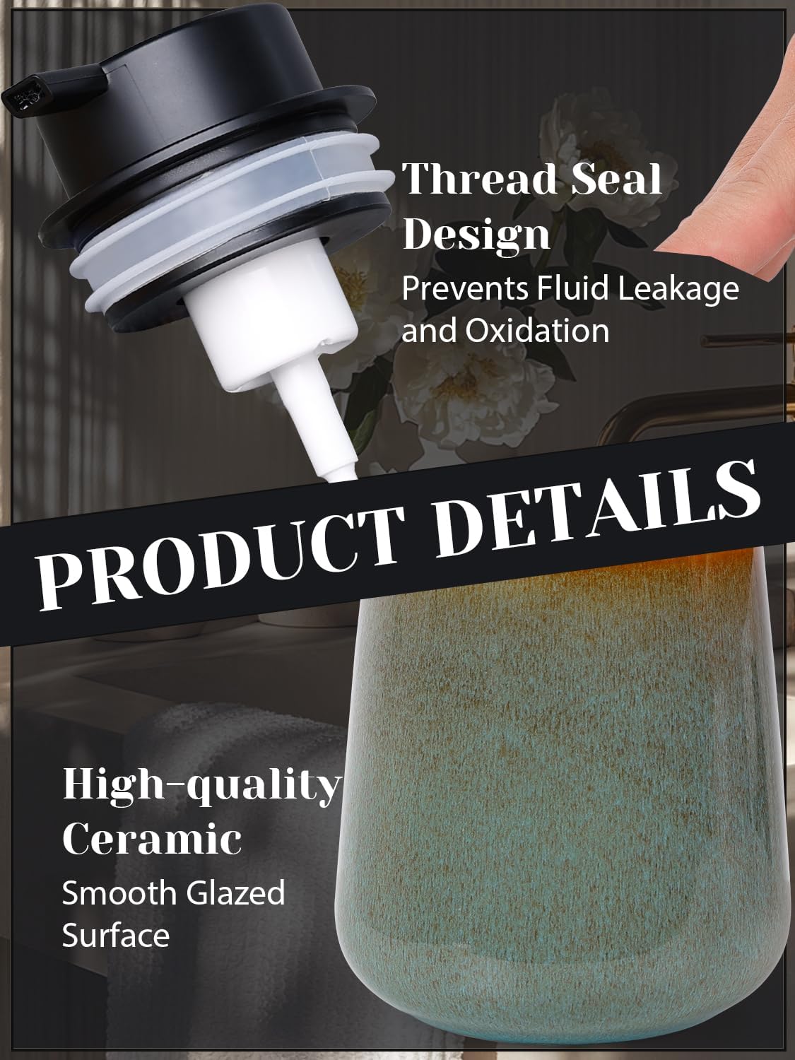 INGOFIN Ceramic Foaming Soap Dispenser -12oz Foam Hand Soap Dispenser Bathroom, Modern Refillable