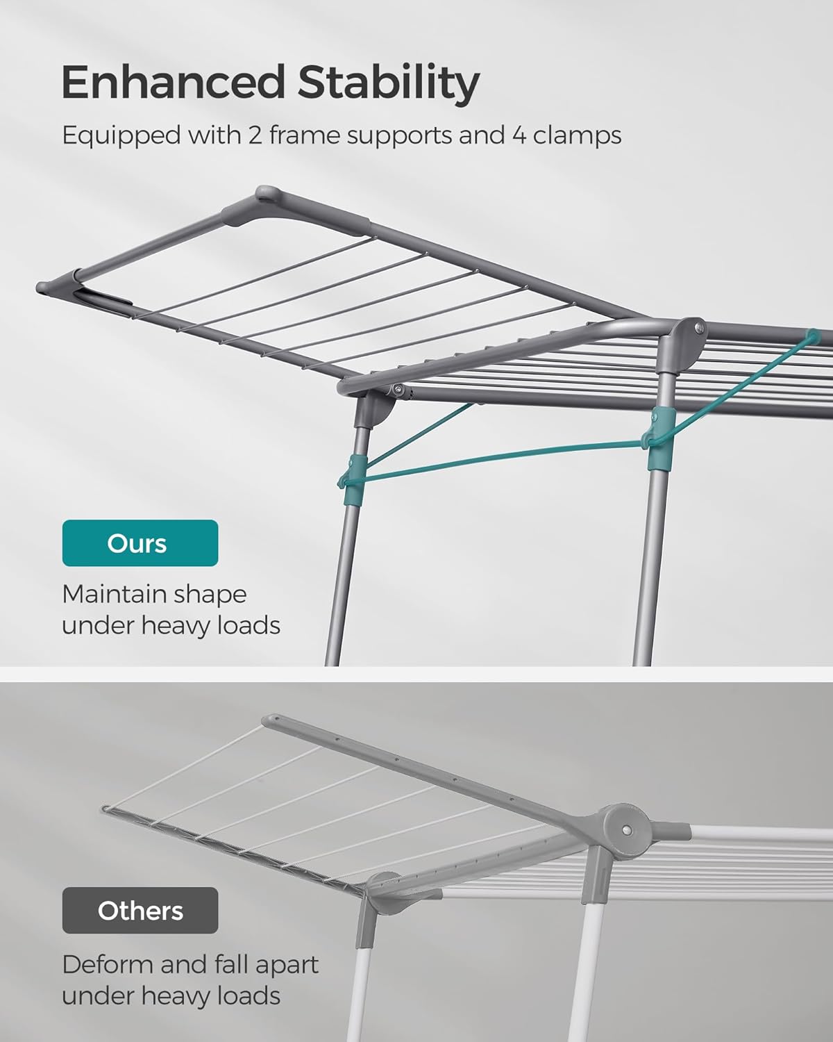 SONGMICS Clothes Drying Rack Foldable, Gullwing Laundry Drying Rack, Space-Saving, 22.2 x 68.1 x 38