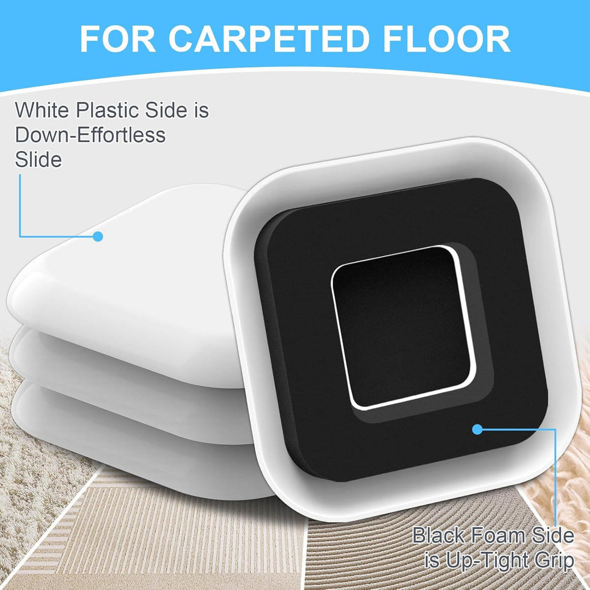 Upgrade Furniture Sliders, Furniture Sliders for Carpets, 4 PCS 4.3" Moving Pads with Anti-Slip