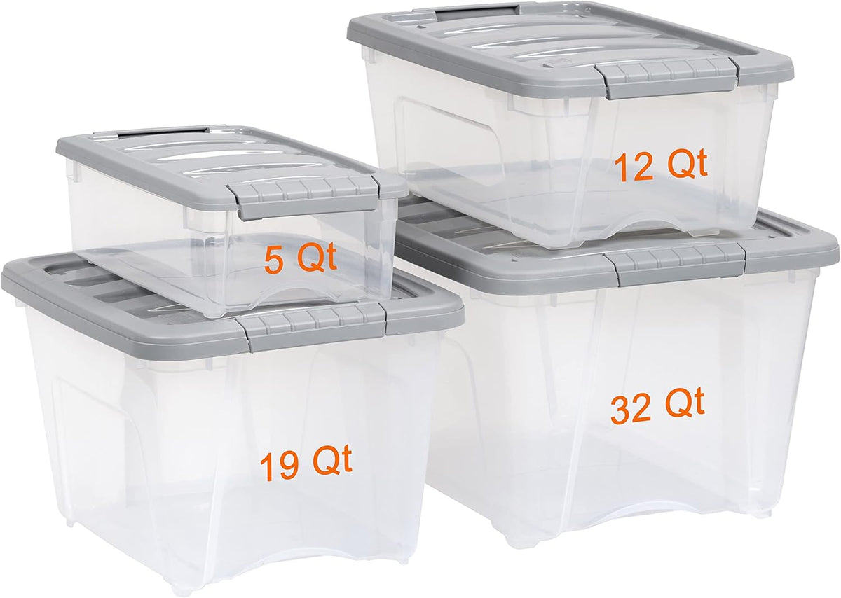 Amazon Basics Plastic Storage Containers with Secure Latching Lids, Stackable Organization Bins, 32
