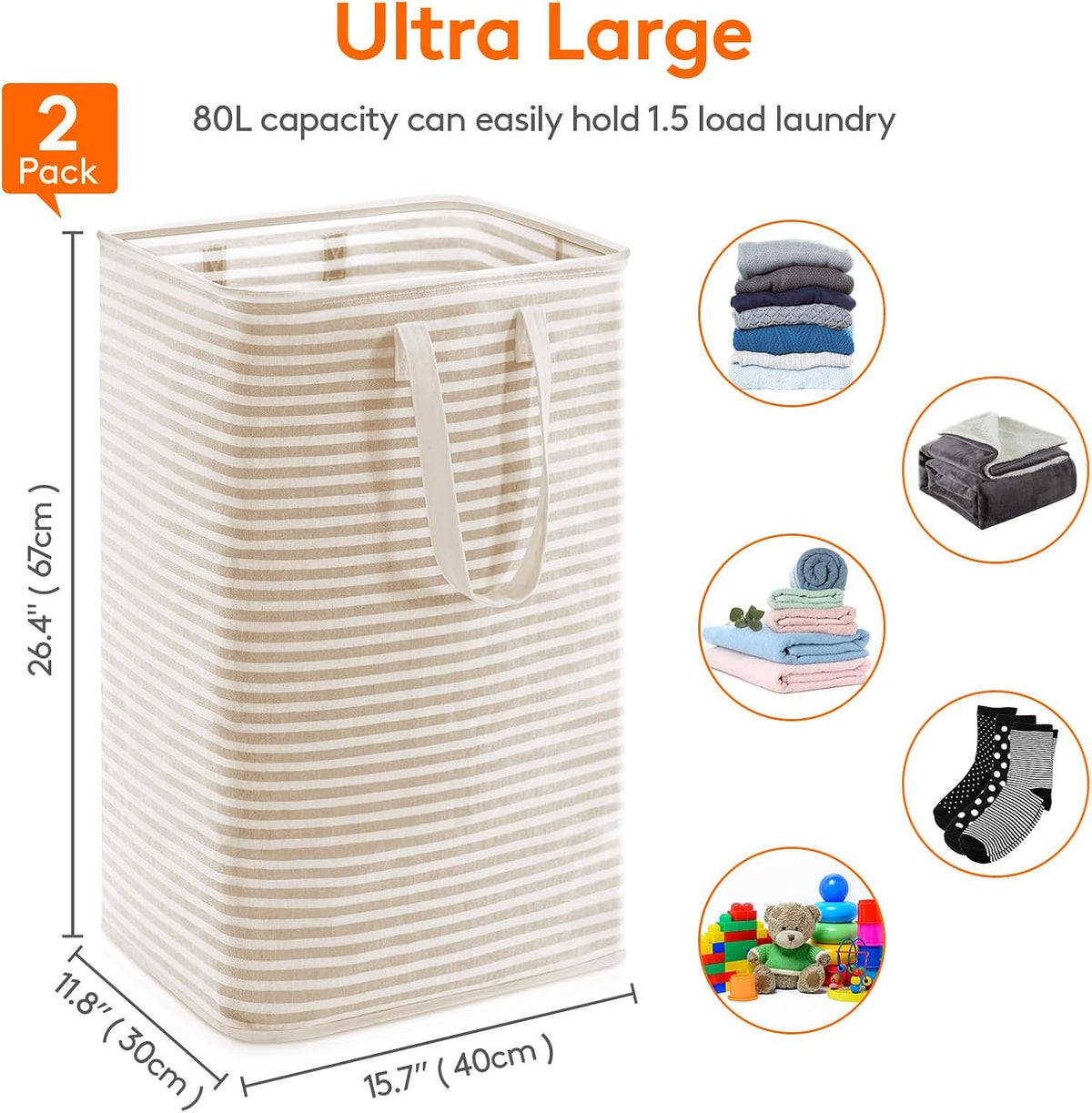 Lifewit 2 Pack Laundry Hamper Large Collapsible Laundry Baskets, Freestanding Waterproof Clothes