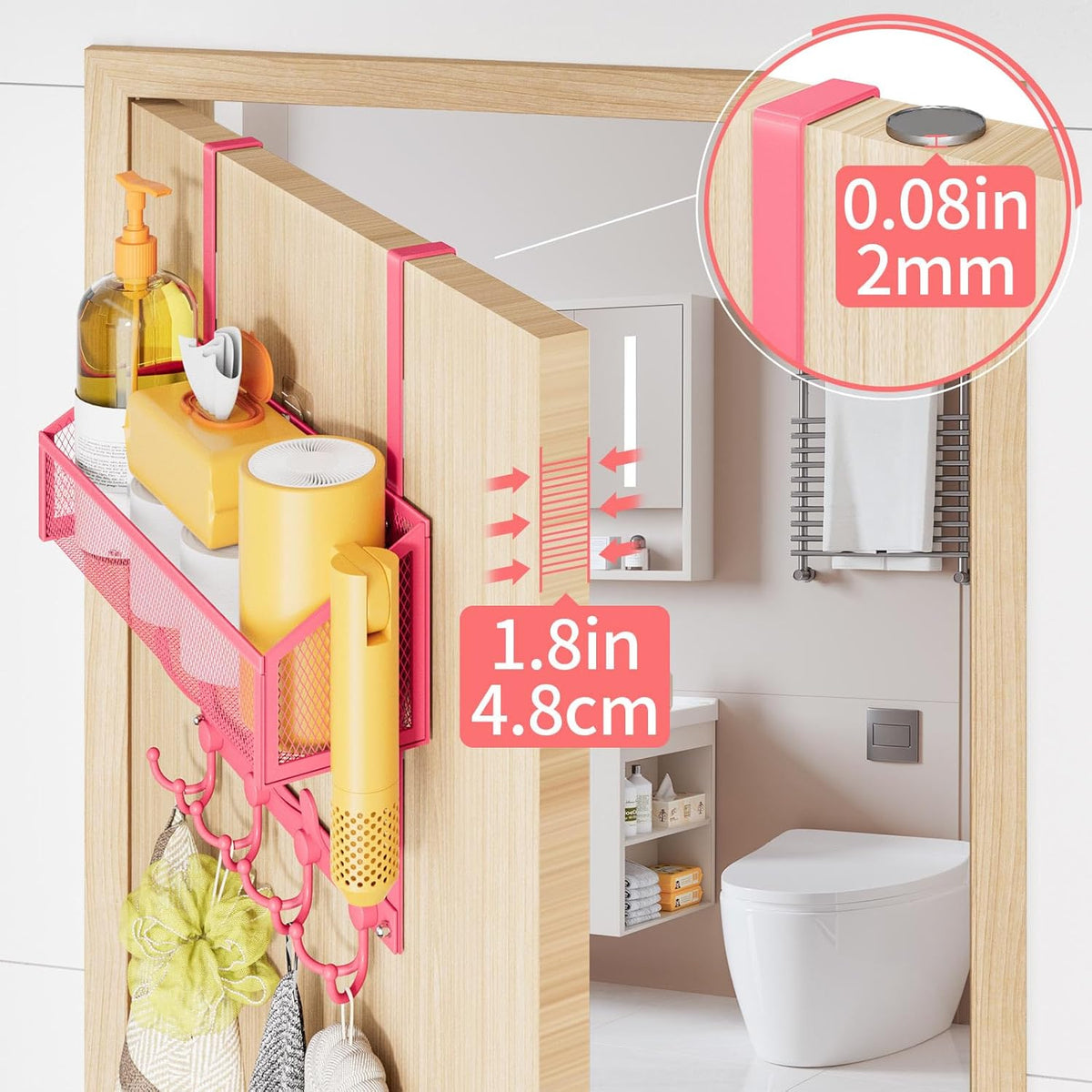 Over The Door Hooks Organizer, Coat Rack Over The Door Storage Hanger Towel Rack, Back of Storage