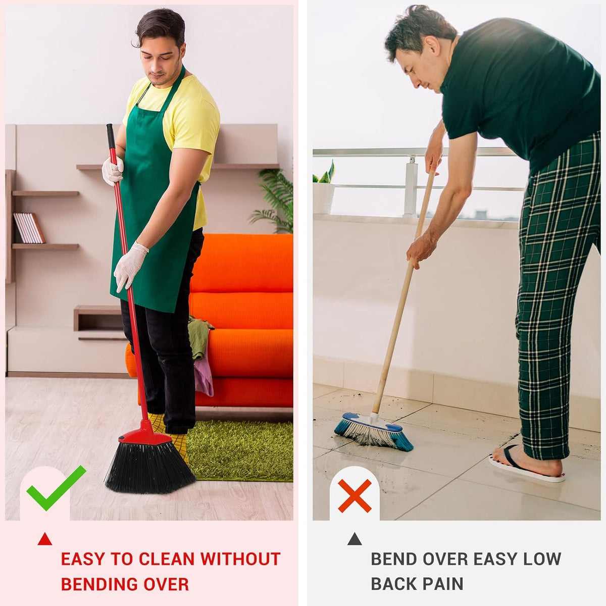 12 Pcs Heavy Duty Commercial Angle Broom 53 Inch Long Handle for Sweeping Indoor Outdoor - Garage