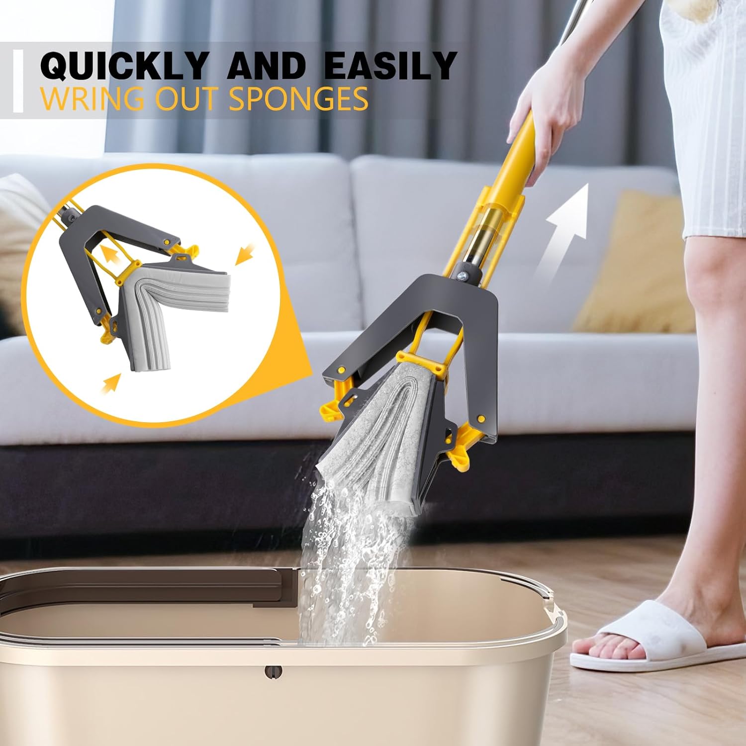 Masthome Sponge Mop,Roller Sponge Mop with 3 Absorbent PVA Mop Refills,Self Squeeze Sponge Mops and