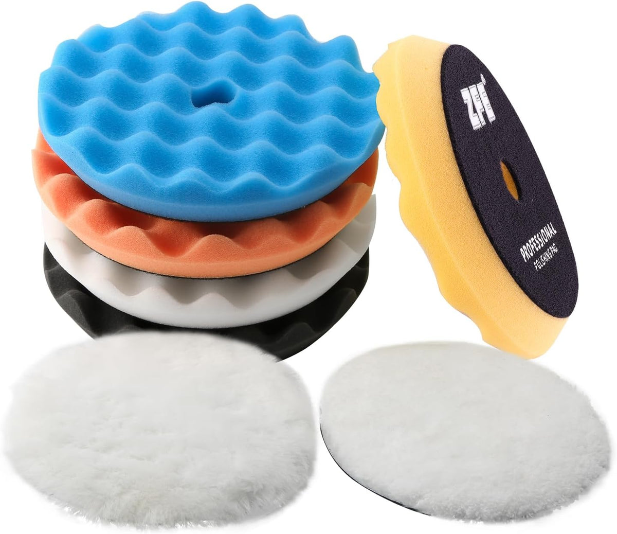 Buffing Polishing Pads, ZFE 7Pcs 6"(150mm) Waffle Foam Buffing Pads Polishing Pads Wool Pad Kit for