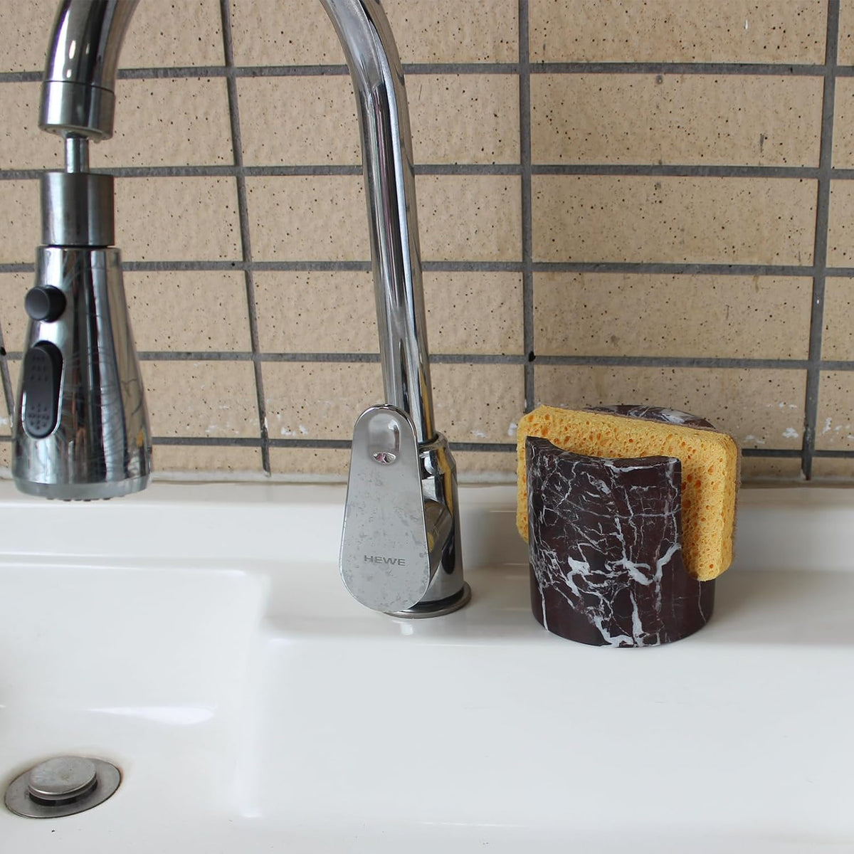 Natural Rosa Levanto Marble Sponge Holder for Kitchen Counter, Drying Rack, Sponge Caddy for Sink