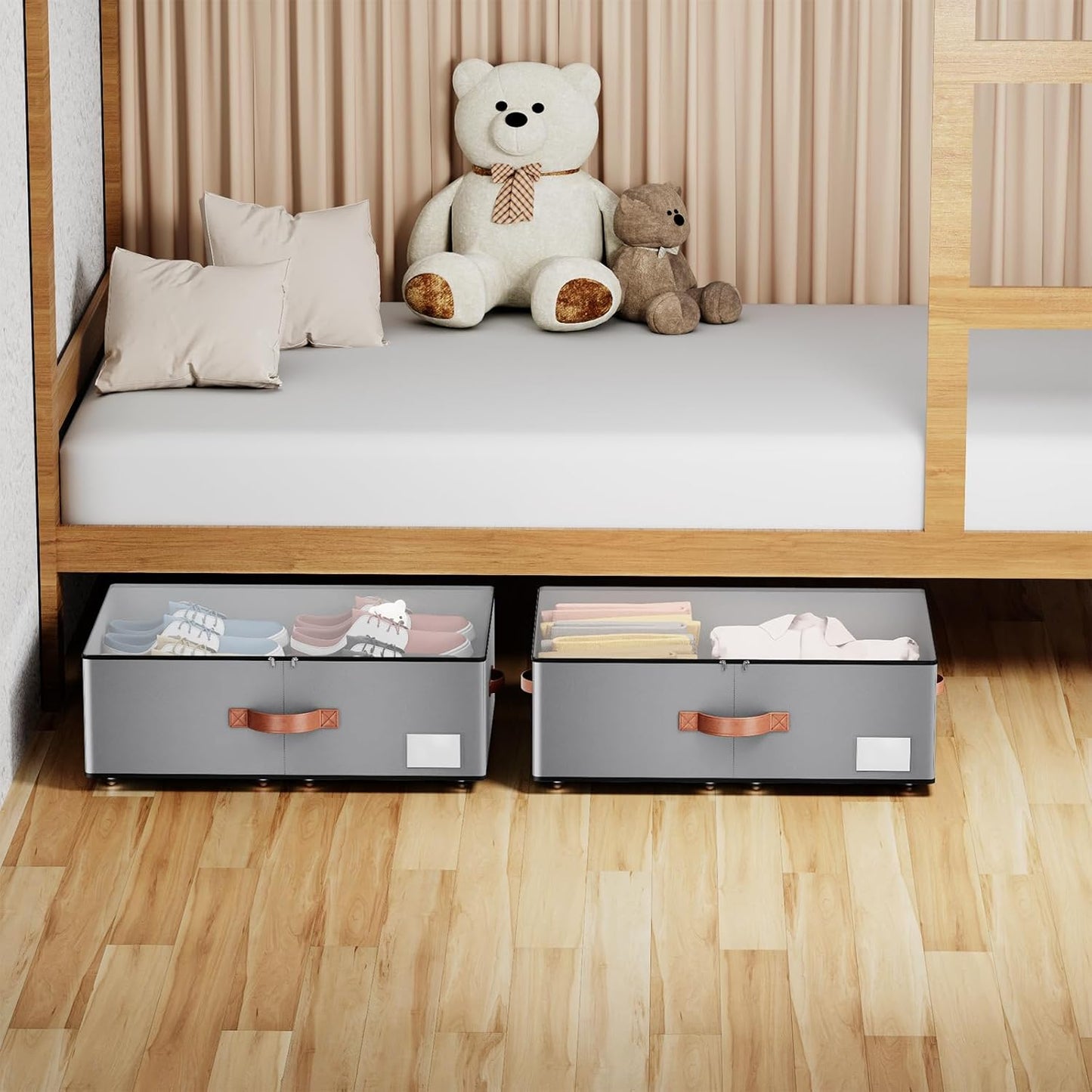 Under bed Storage With Wheels,Large Capacity 10 inches Height Storage Bins,Rolling Under bed Shoe