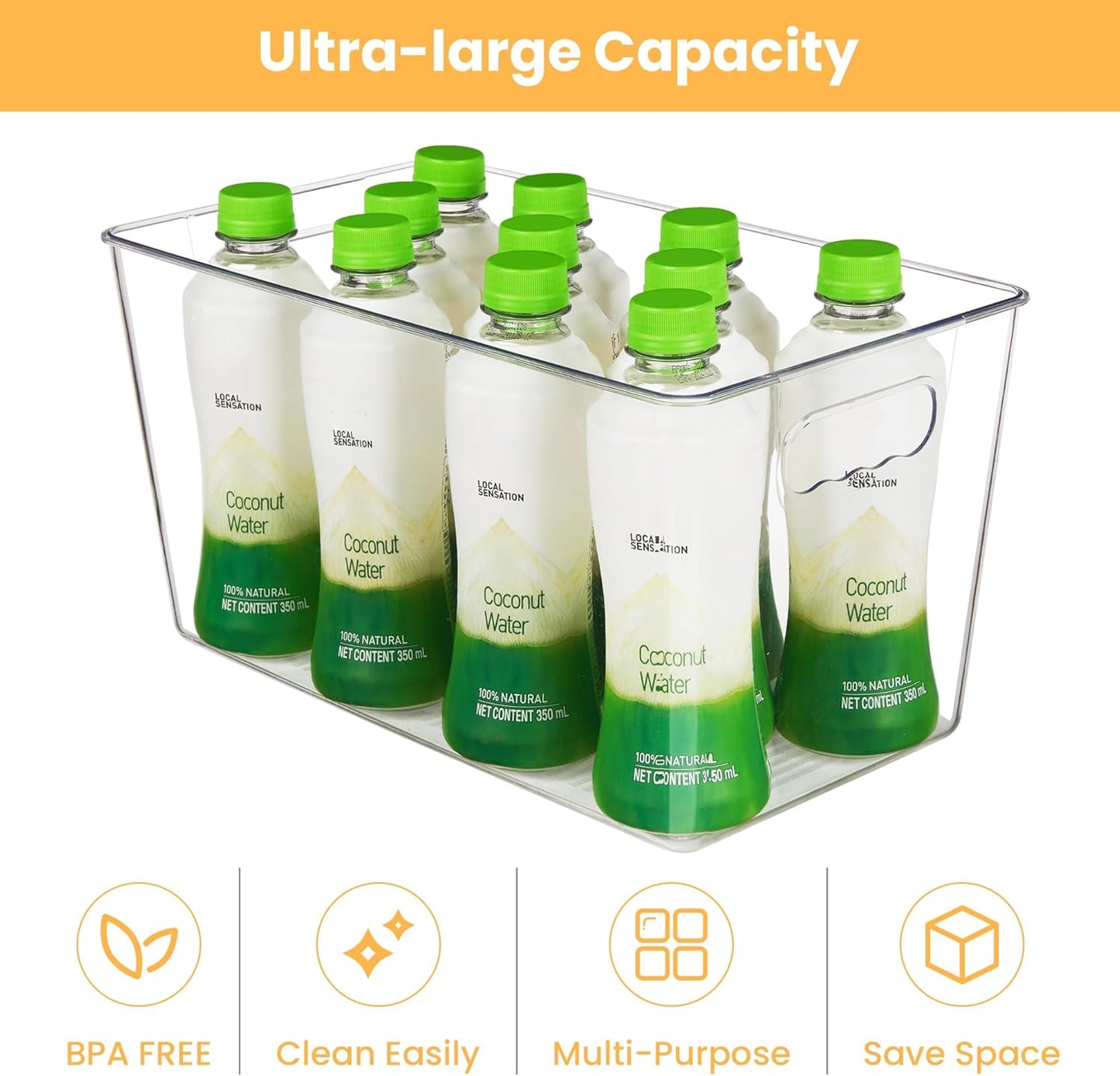 YIHONG Clear Plastic Storage Bins, 4 Pack Pantry Organizer Bins with Handle for Kitchen