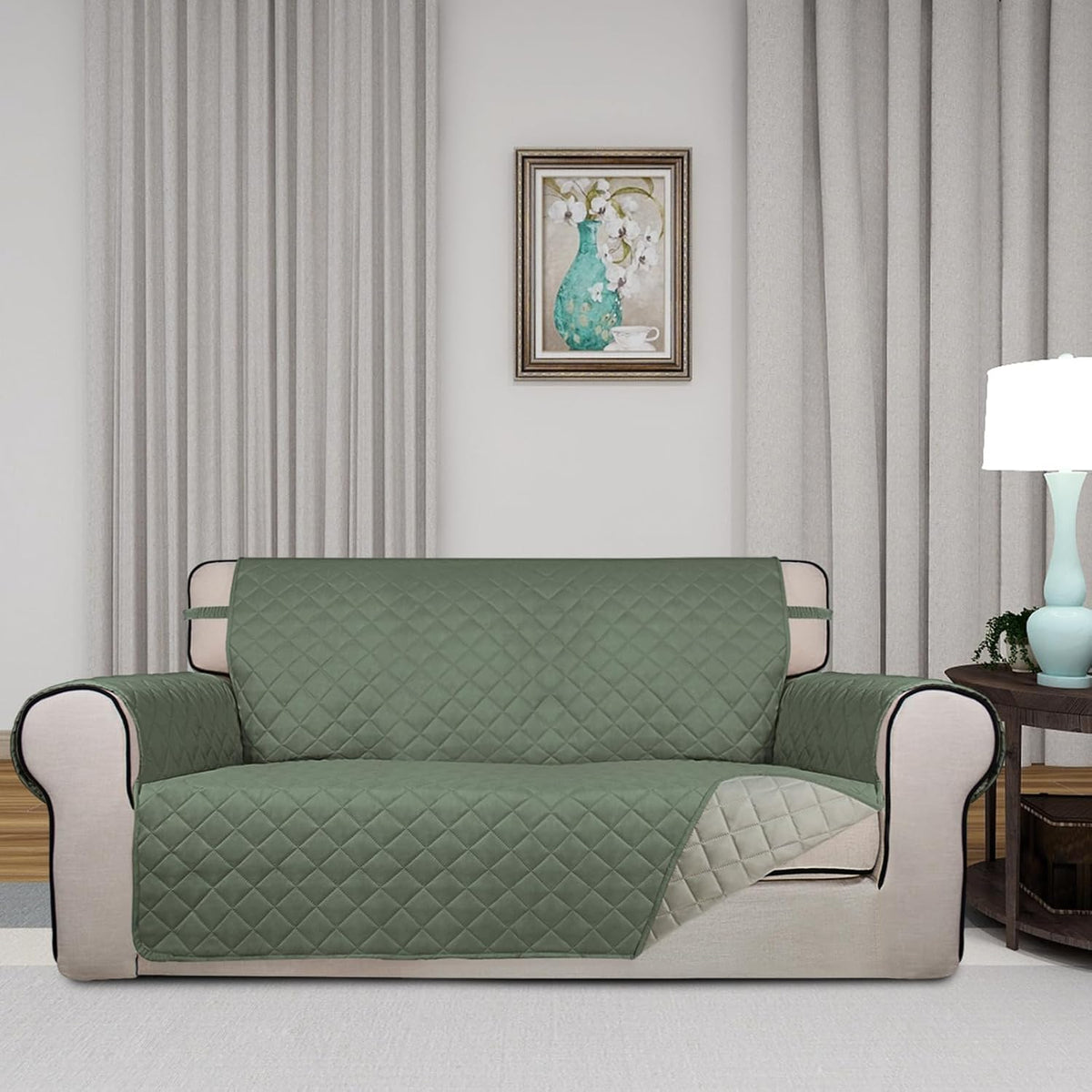 PureFit Reversible Quilted Sofa Cover, Water Resistant Slipcover Furniture Protector, Washable