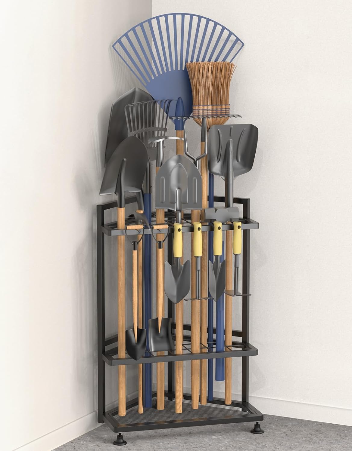 Garden Tool Organizer for Corner,Metal Yard Tool Organizer for Long-Handled Tools/Rakes/Brooms,Side