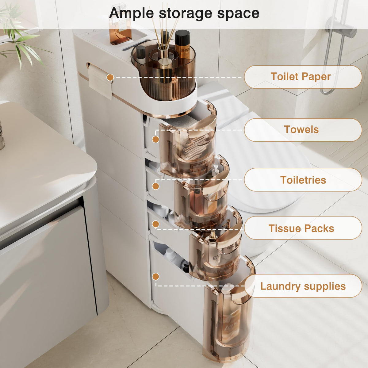 VECELO 4-Tier Slim Bathroom Storage Cabinet with Wheels, Skinny Bathroom Storage Cabinet with