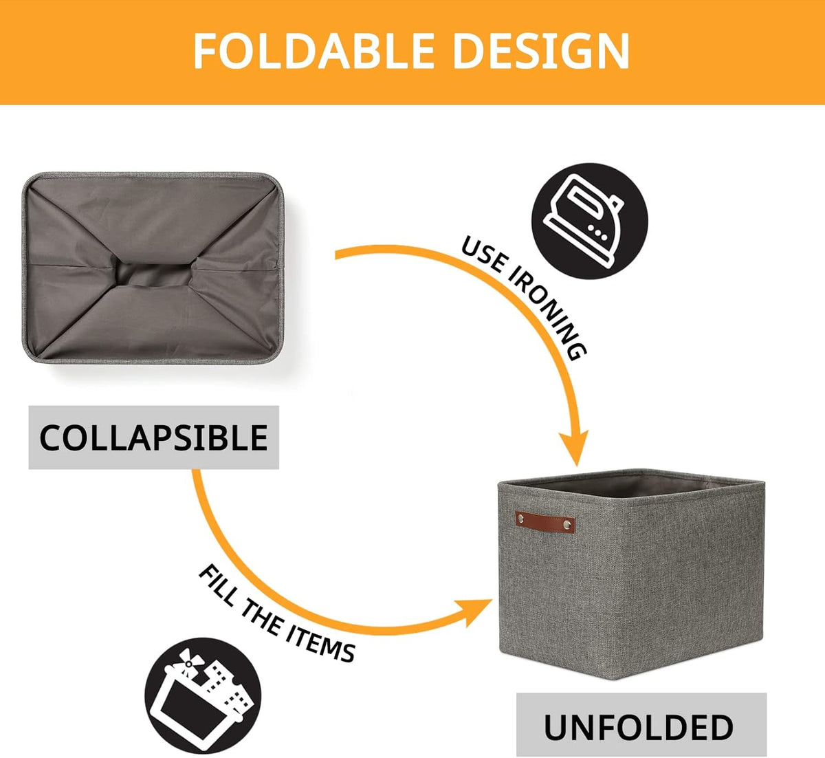 DULLEMELO Grey Storage Baskets for Organizing 2 Pack 16"x12"x12" Fabric Shelf Baskets for Gifts