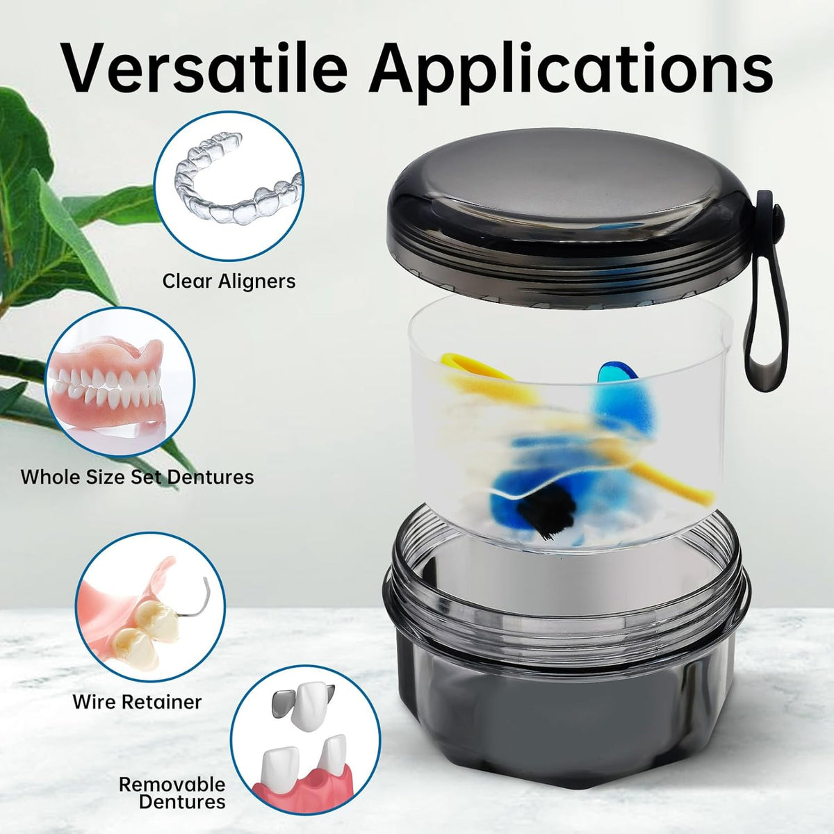Leak Proof Denture Cups for Soaking Dentures, Partial Denture Bath Case Travel Retainer Cleaning