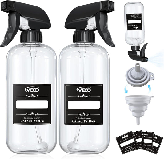 Veco 10oz Spray Bottle with Adjustable Nozzle, 360° Water Spray Bottles for Cleaning Solution
