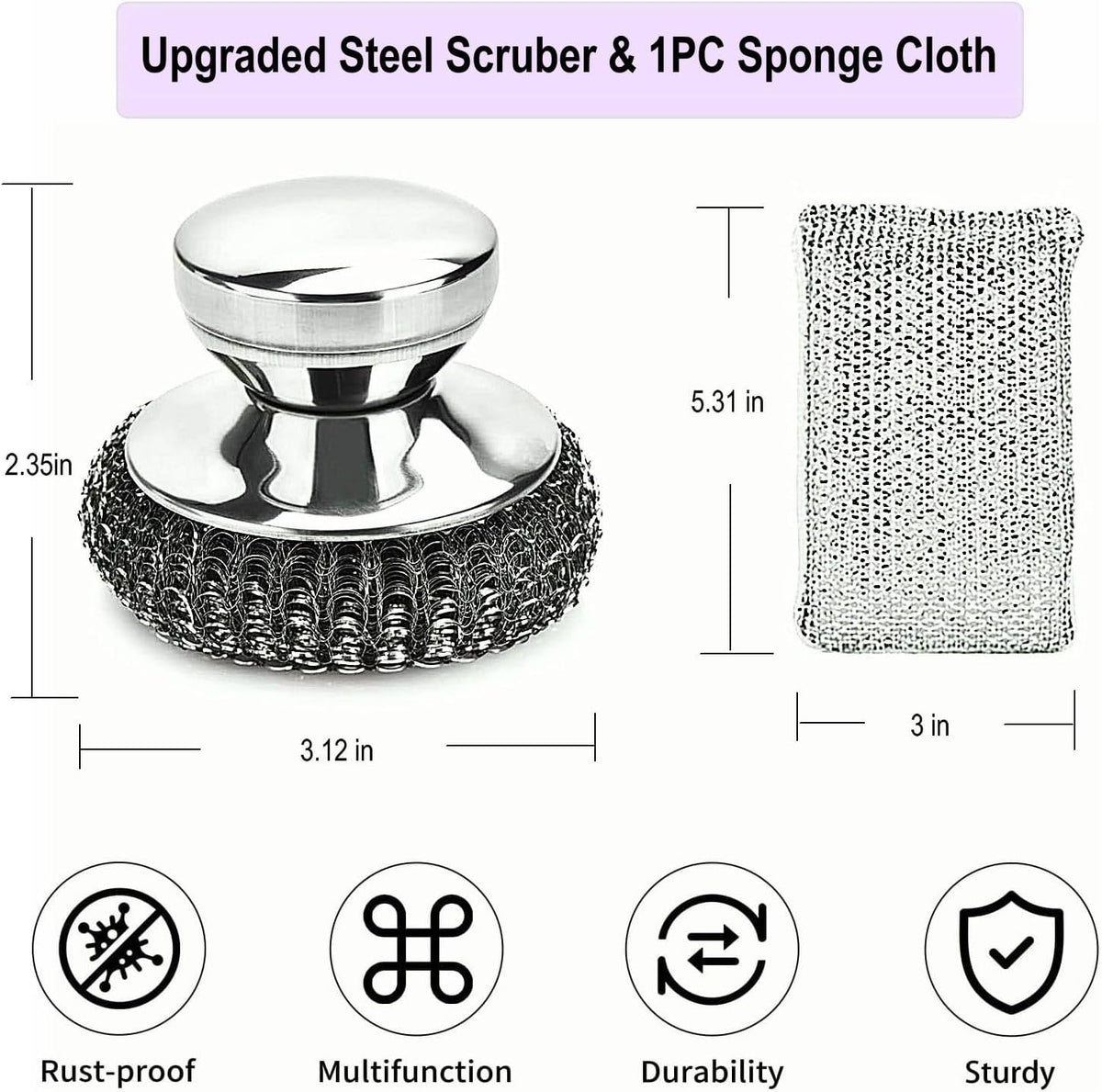 Stainless Steel Wool Scrubber with Short Handle Steel Scrubber Wool Pads for Cleaning Dishes Metal