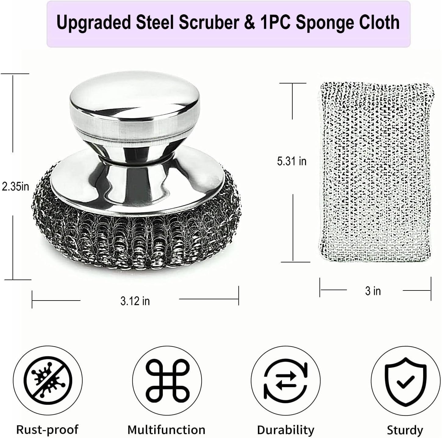 Stainless Steel Wool Scrubber with Short Handle Steel Scrubber Wool Pads for Cleaning Dishes Metal