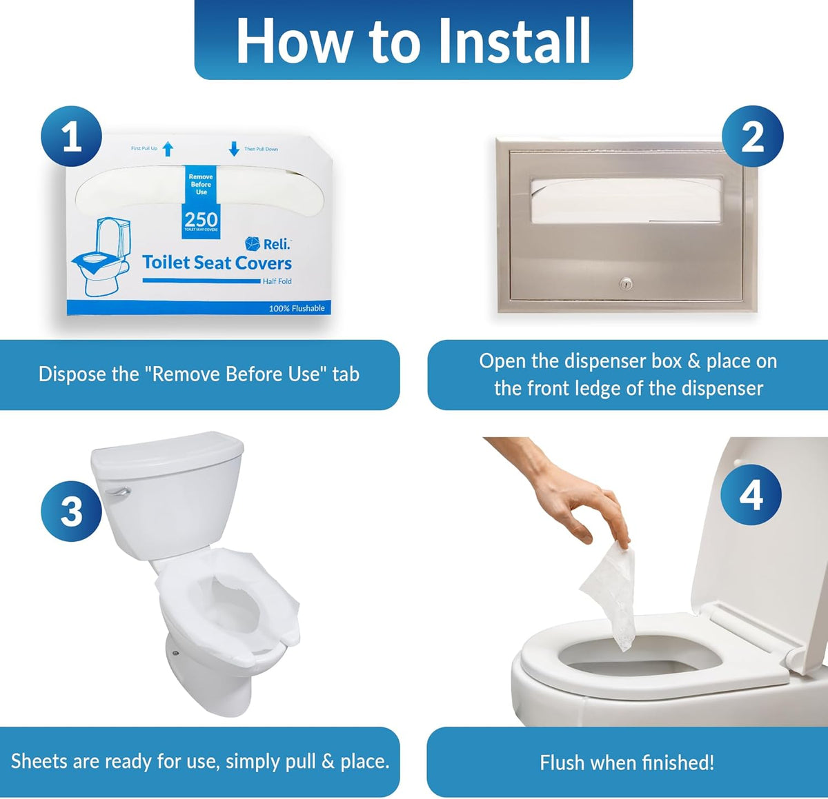 Reli. Toilet Seat Covers (1250 Pcs, 5 Packs of 250) | Disposable Toilet Seat Cover - Flushable