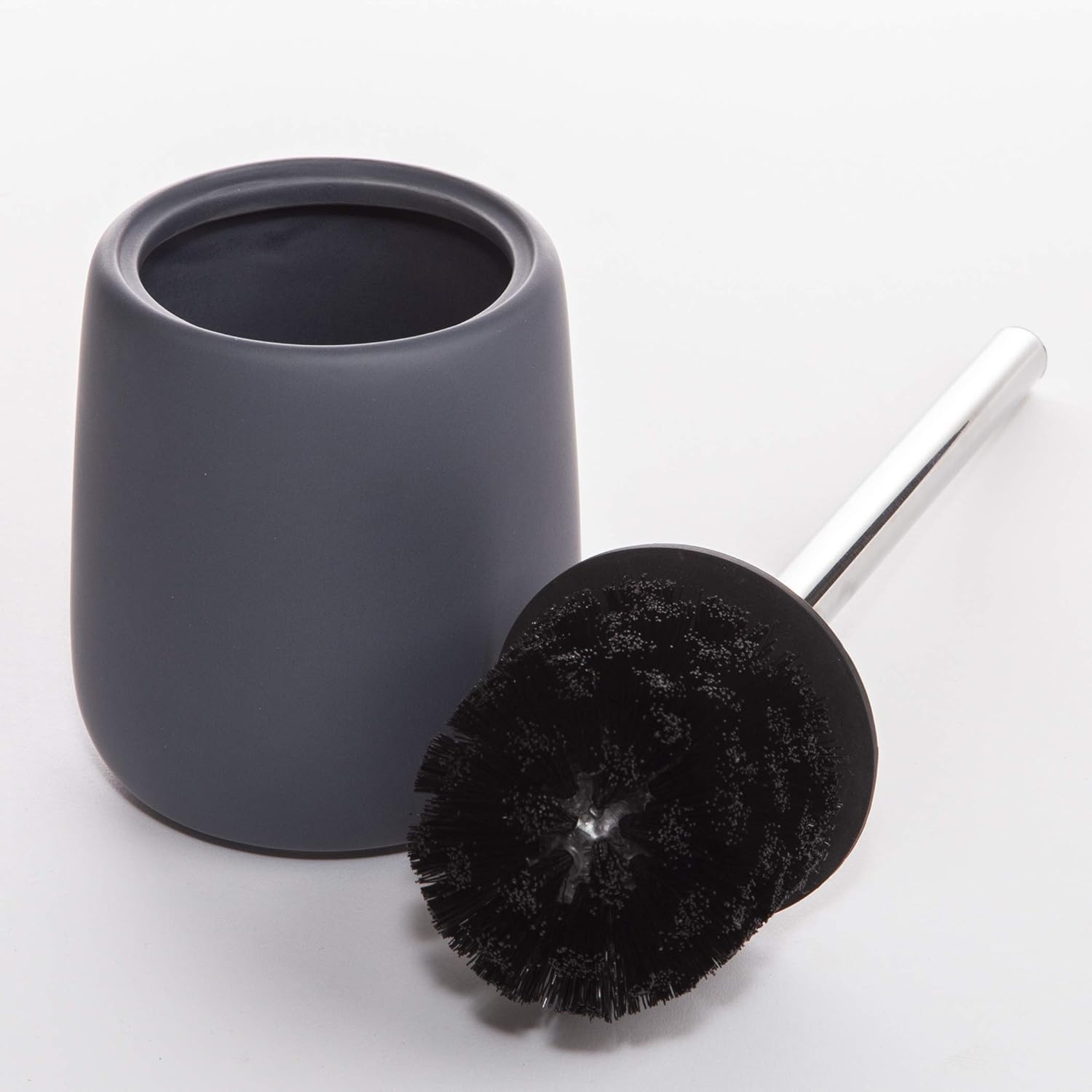 BINO | Toilet Brush with Holder Silicone Coated Ceramic, Grey | Toilet Bowl Brush and Holder Bowl |