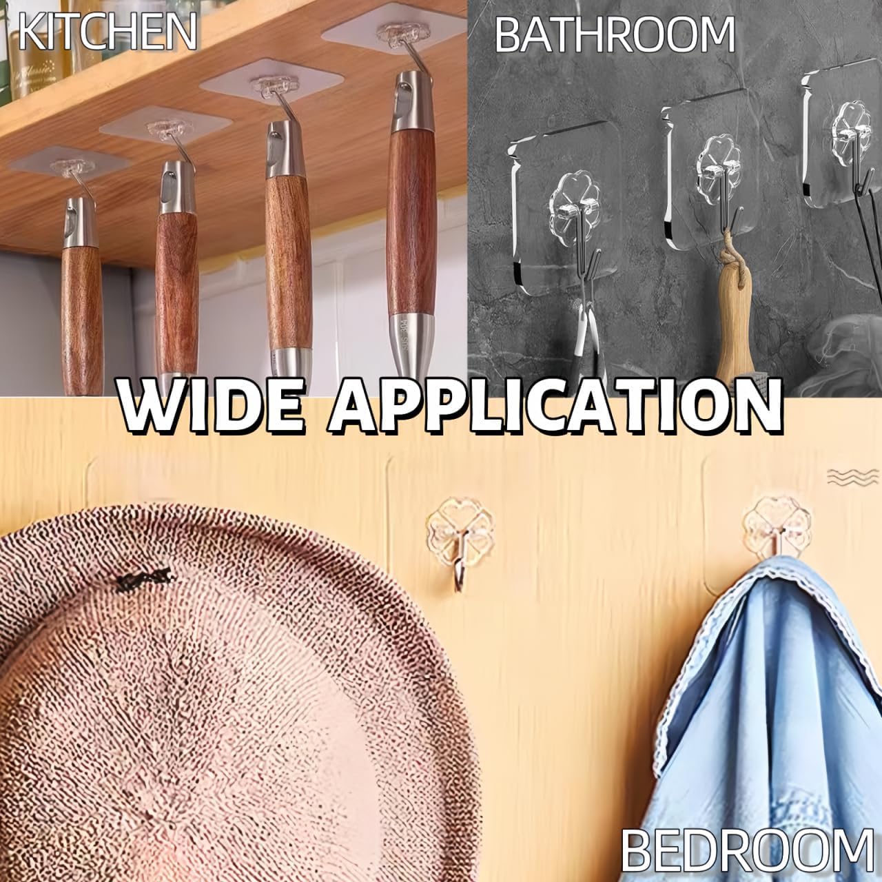 Adhesive Wall Hooks for Hanging Heavy Duty 50 lbs Large Hooks for Walls No Damage, Towel Sticky