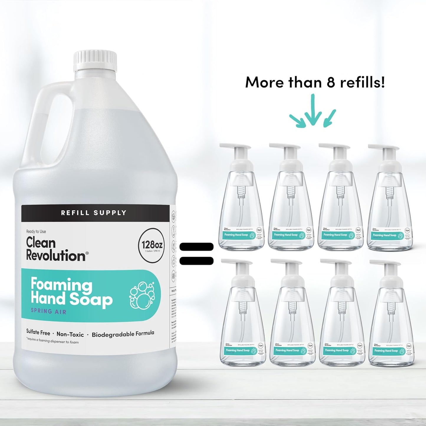 Clean Revolution Foaming Hand Soap Refill Supply Container, Ready to Use Formula, Gluten Free
