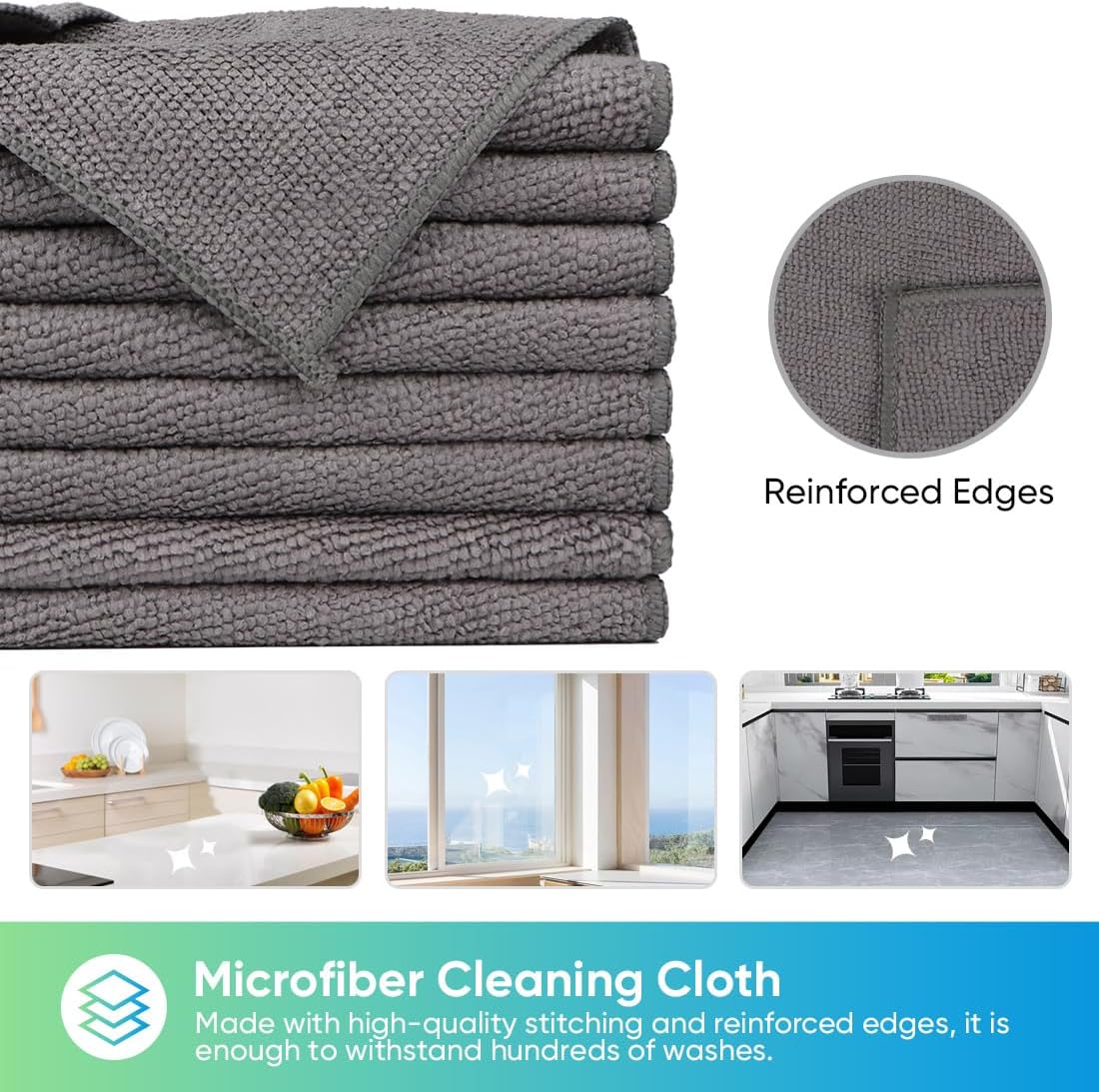 HOMEXCEL Grey Microfiber Cleaning Cloth, 24 Pack Cleaning Towels for Kitchen, Lint Free