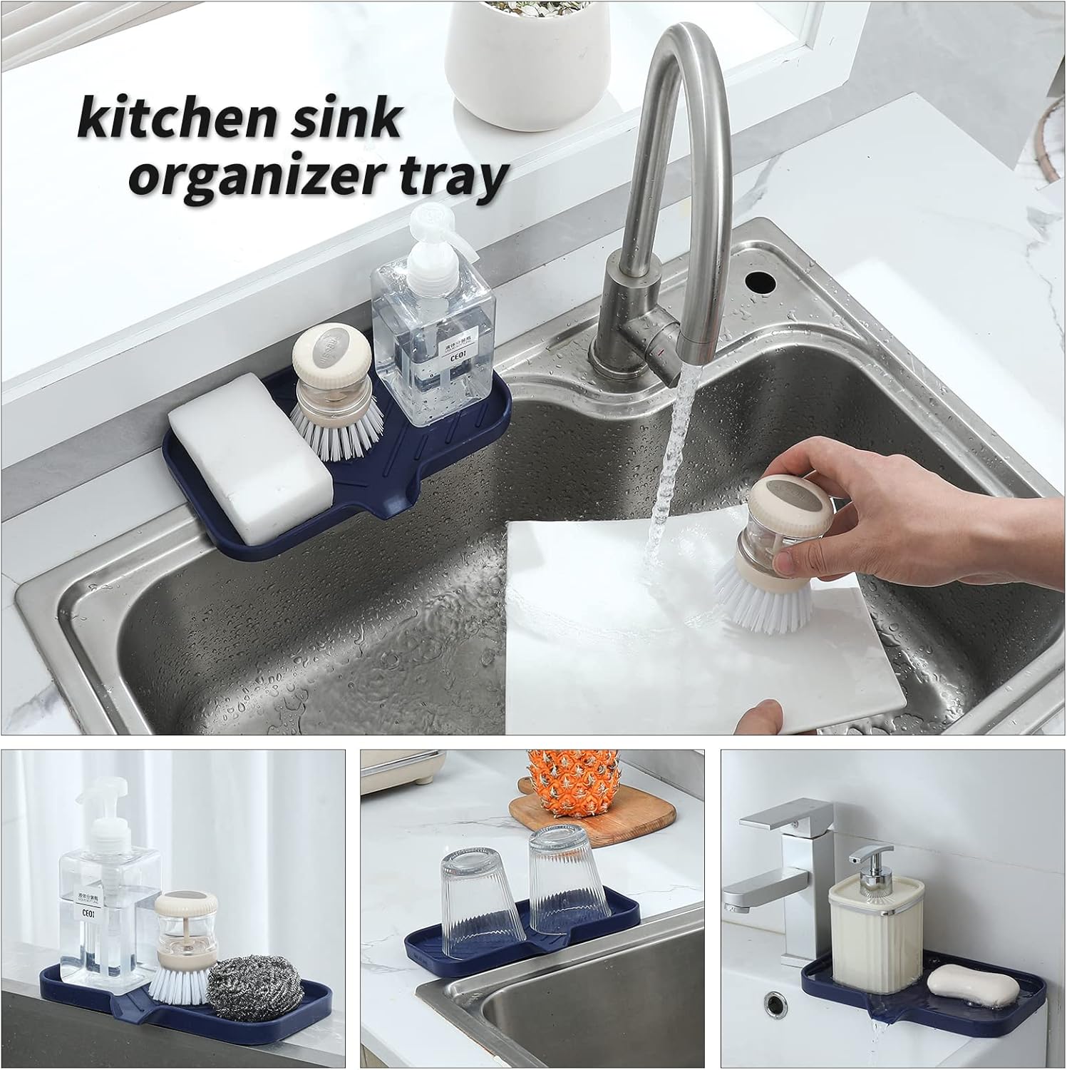 Silicone Bathroom Soap Dishes with Drain Spout-Kitchen Sink Organizer,Sponge Holder,Dish Soap