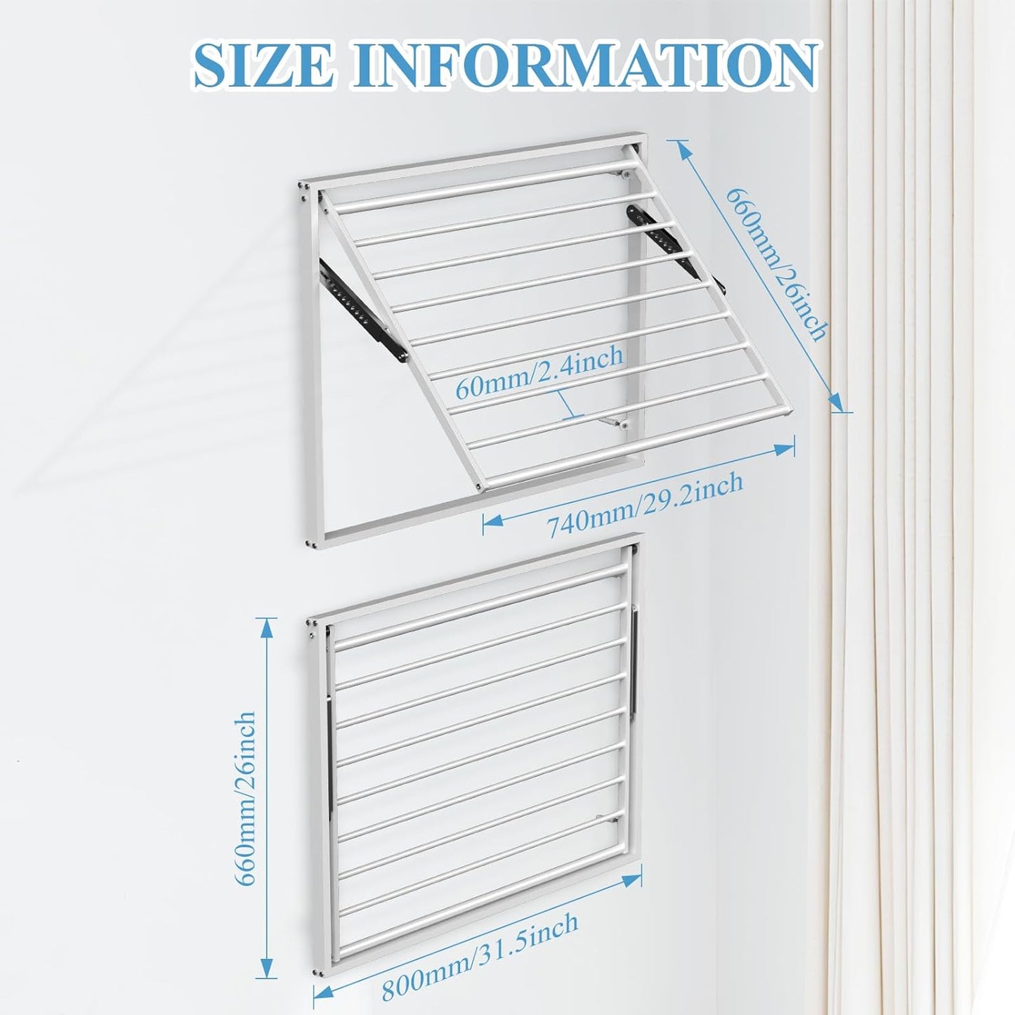 2 Pcs Wall Mount Clothes Drying Rack 26 X 31.5 Laundry Room Organizer Laundry Drying Rack Foldable
