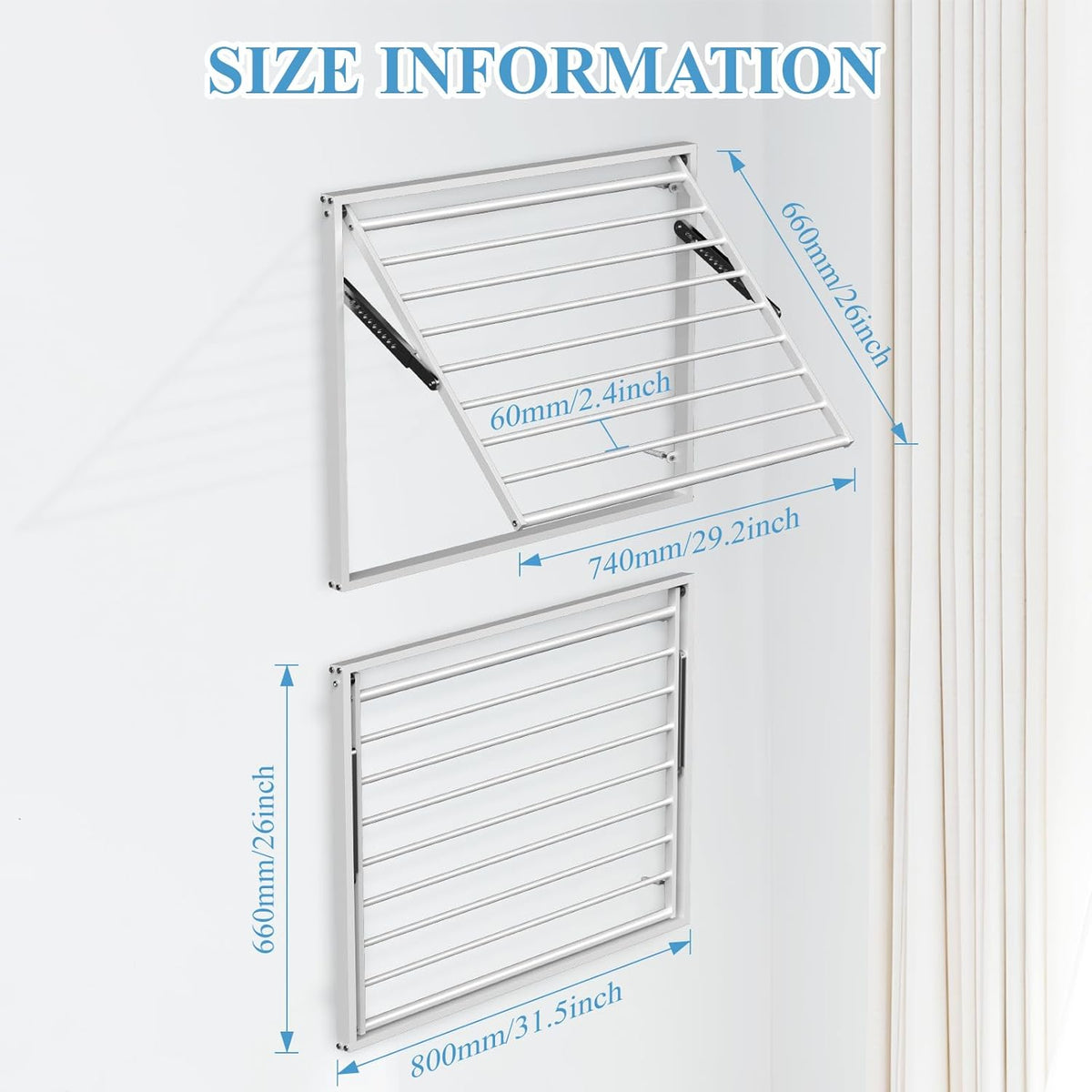 2 Pcs Wall Mount Clothes Drying Rack 26 X 31.5 Laundry Room Organizer Laundry Drying Rack Foldable