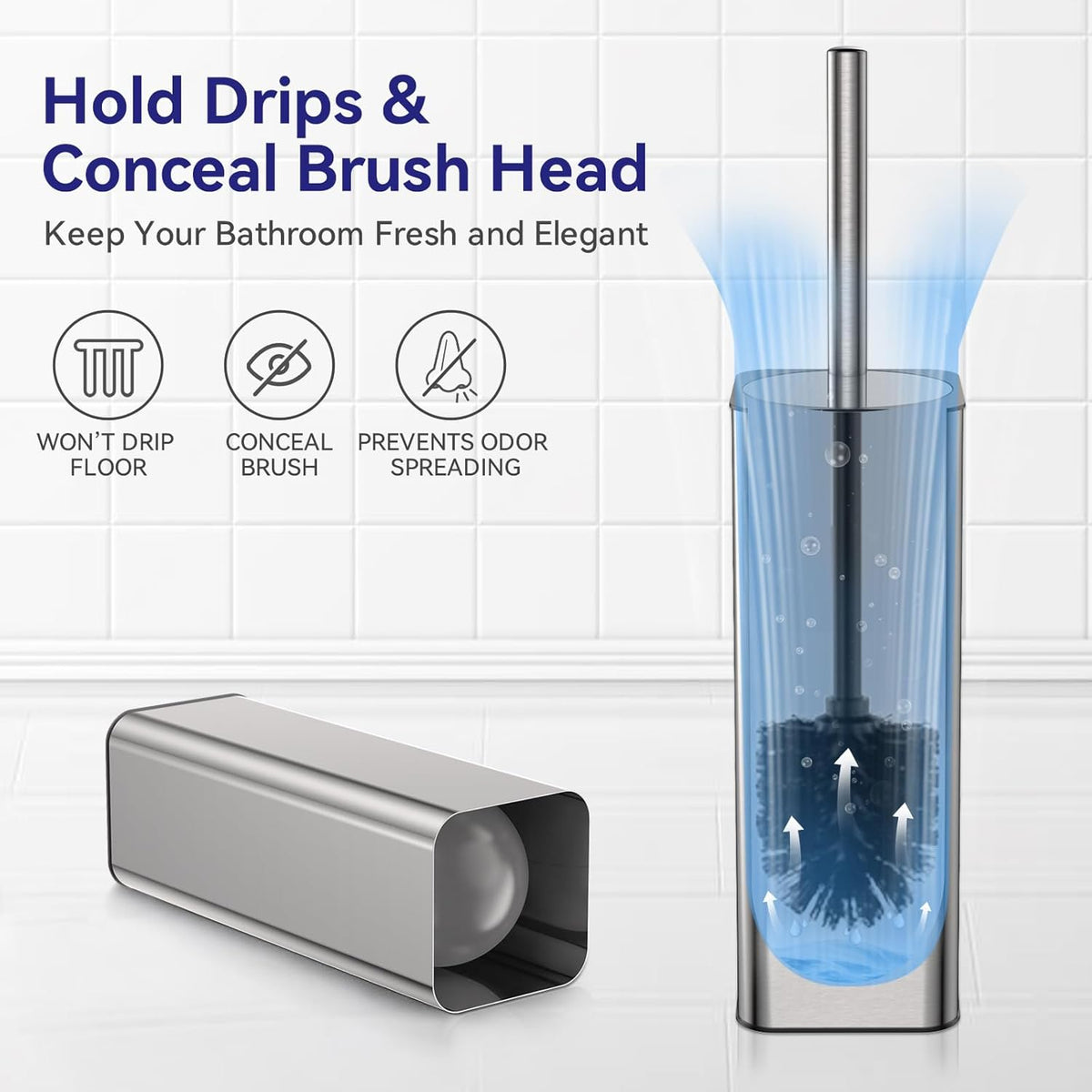 DOWRY Stainless Steel Toilet Bowl Brush and Holder for Bathroom Storage Organization Deep Cleaning