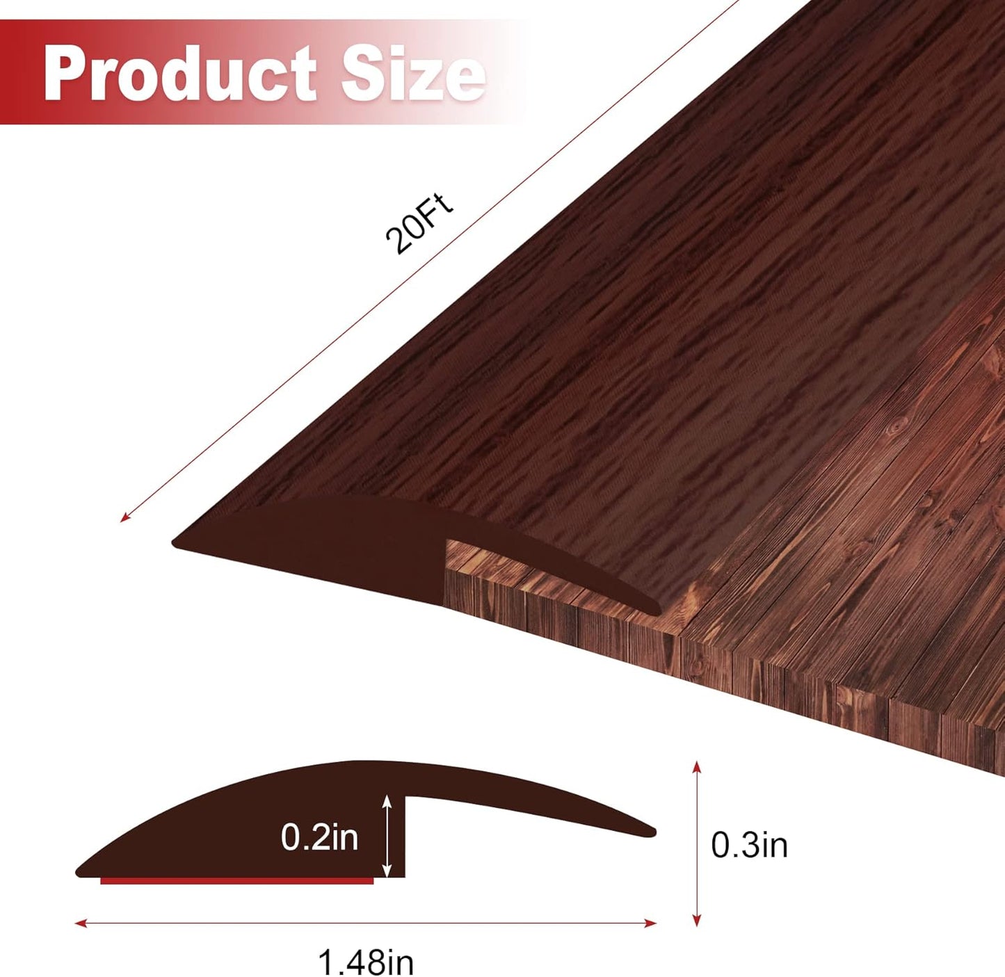 20Ft Carpet Floor Transition Strip, Self Adhesive Floor Edging Trim Strip, PVC Threshold Cover for